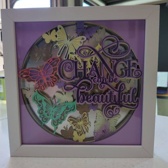 3D shadowbox in purple, yellow, greens and orange. - Picture 2 of 5